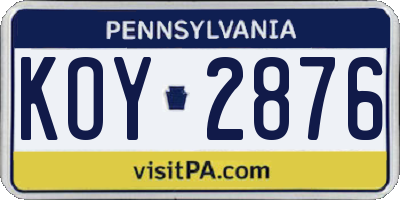 PA license plate KOY2876
