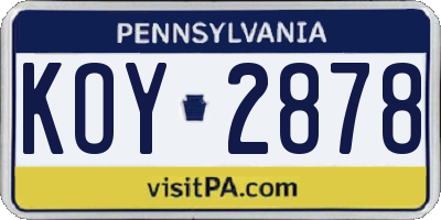 PA license plate KOY2878
