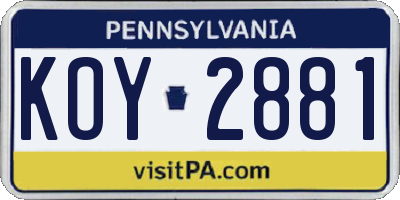 PA license plate KOY2881