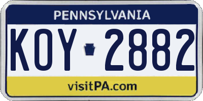 PA license plate KOY2882