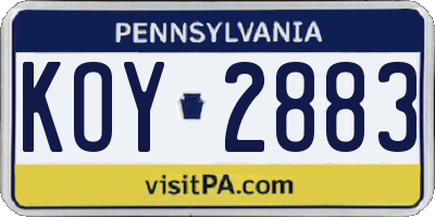 PA license plate KOY2883