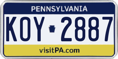 PA license plate KOY2887