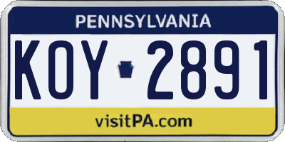 PA license plate KOY2891