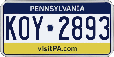 PA license plate KOY2893