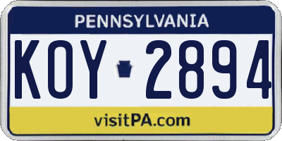 PA license plate KOY2894