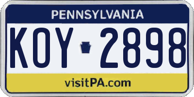 PA license plate KOY2898