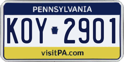 PA license plate KOY2901