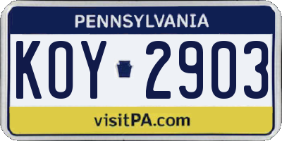 PA license plate KOY2903