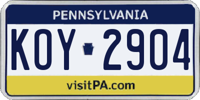 PA license plate KOY2904
