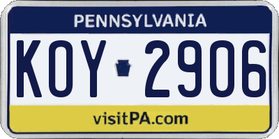 PA license plate KOY2906