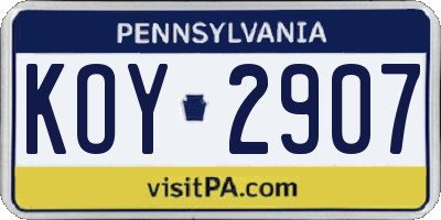 PA license plate KOY2907
