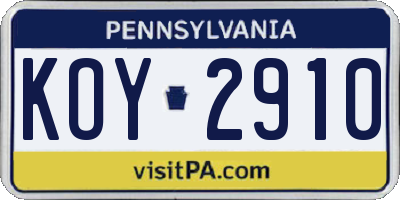 PA license plate KOY2910