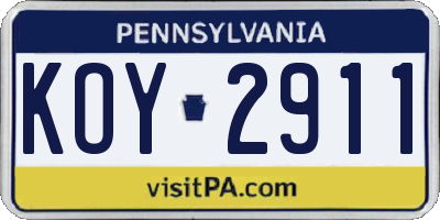 PA license plate KOY2911