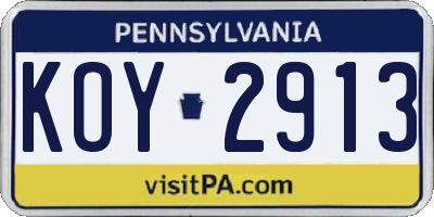PA license plate KOY2913