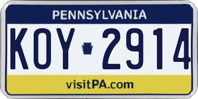 PA license plate KOY2914