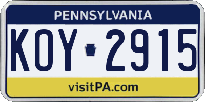 PA license plate KOY2915