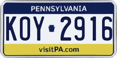 PA license plate KOY2916
