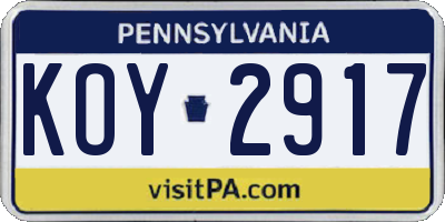 PA license plate KOY2917