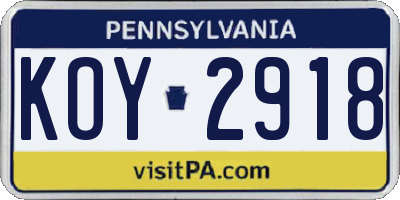 PA license plate KOY2918
