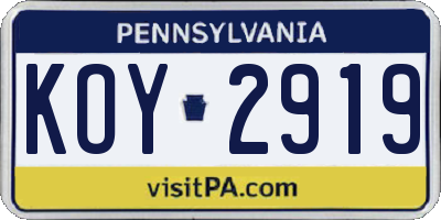 PA license plate KOY2919