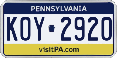PA license plate KOY2920