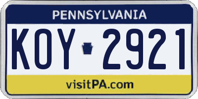PA license plate KOY2921