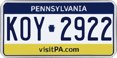 PA license plate KOY2922
