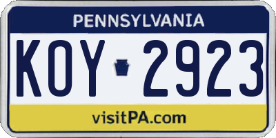 PA license plate KOY2923