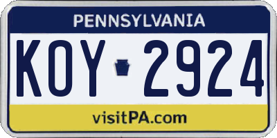 PA license plate KOY2924