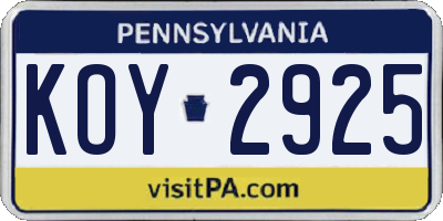 PA license plate KOY2925
