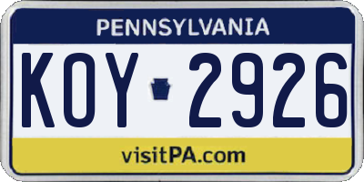 PA license plate KOY2926