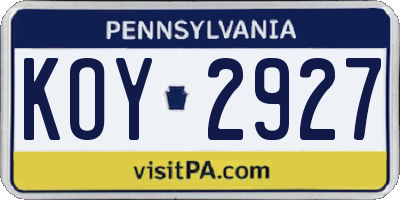 PA license plate KOY2927