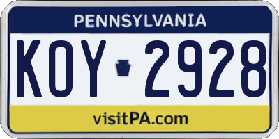 PA license plate KOY2928