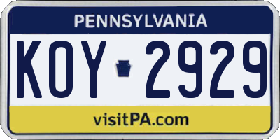 PA license plate KOY2929