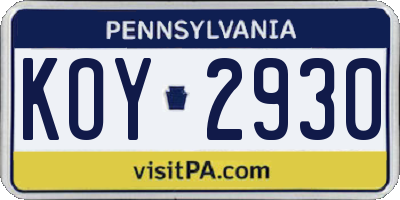 PA license plate KOY2930