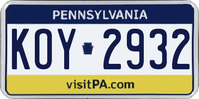 PA license plate KOY2932