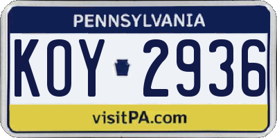 PA license plate KOY2936