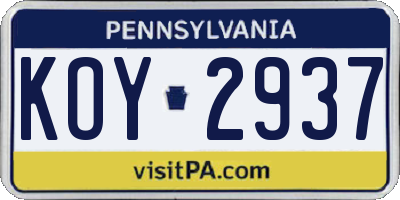 PA license plate KOY2937