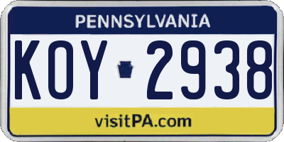 PA license plate KOY2938