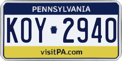 PA license plate KOY2940