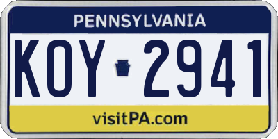 PA license plate KOY2941