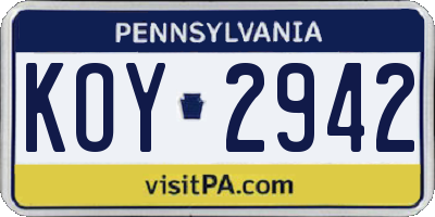 PA license plate KOY2942