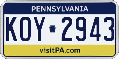 PA license plate KOY2943