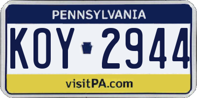 PA license plate KOY2944