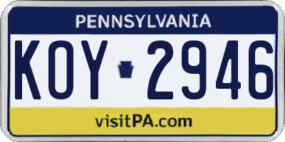 PA license plate KOY2946
