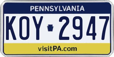 PA license plate KOY2947