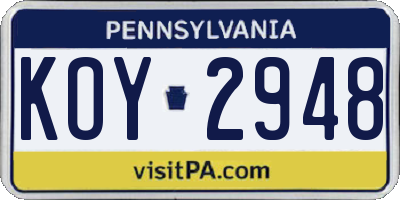 PA license plate KOY2948