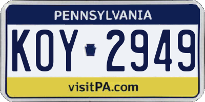 PA license plate KOY2949