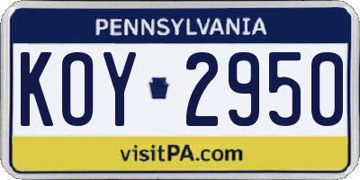 PA license plate KOY2950