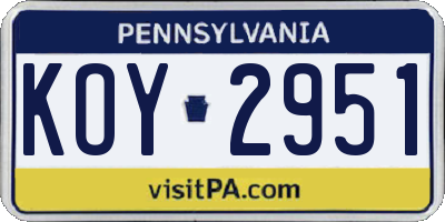 PA license plate KOY2951